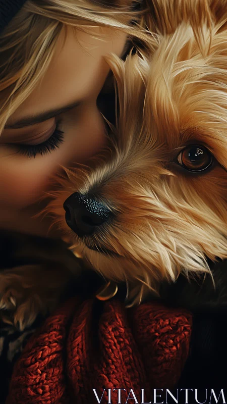 Golden Pup's Tender Moment: Affection in Warm Embrace.