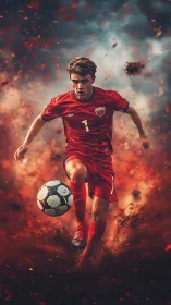 Blazing soccer run captures a focused player in mid attack