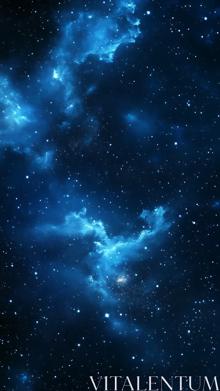 Soft blue nebula drifts through a peaceful star filled night sky