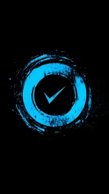 Electric blue checkmark orbiting in grunge cosmic silence.