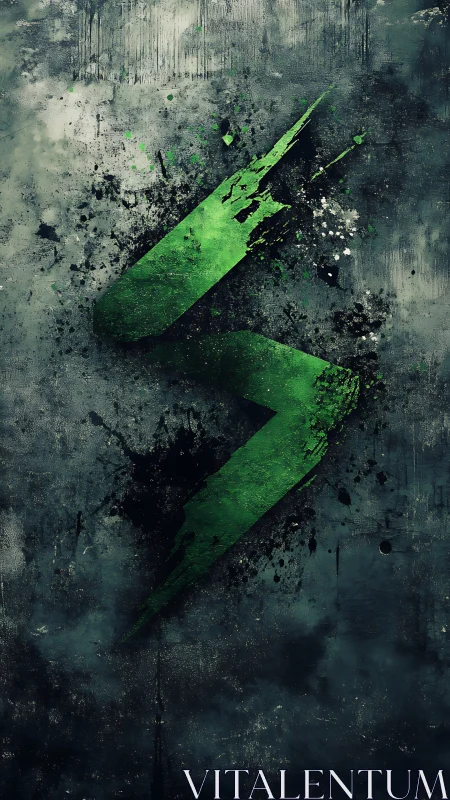 Green lightning stroke on distressed grayscale concrete wall.