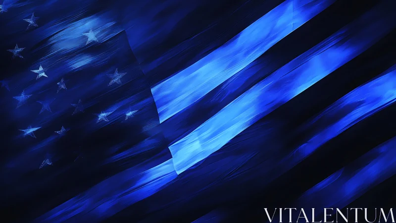 Electric blue stripes sweep the flag into liquid motion