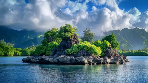 Tropical Island Formation: Limestone Geology and Lush Verdure.