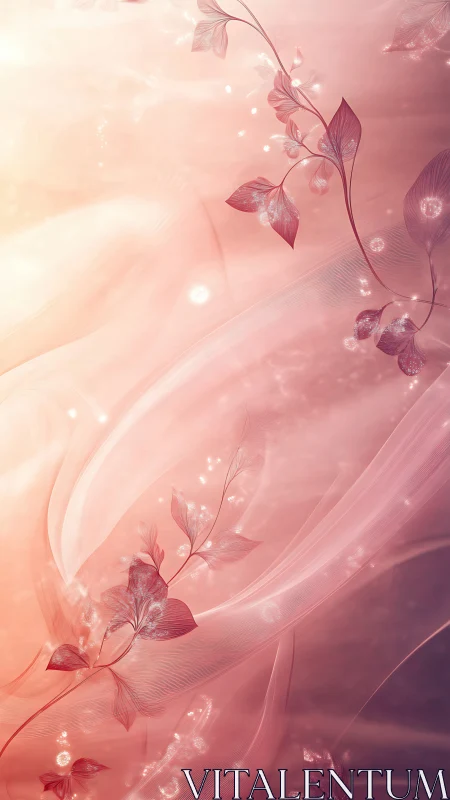 Ethereal pink vines drift through glowing, dreamlike light