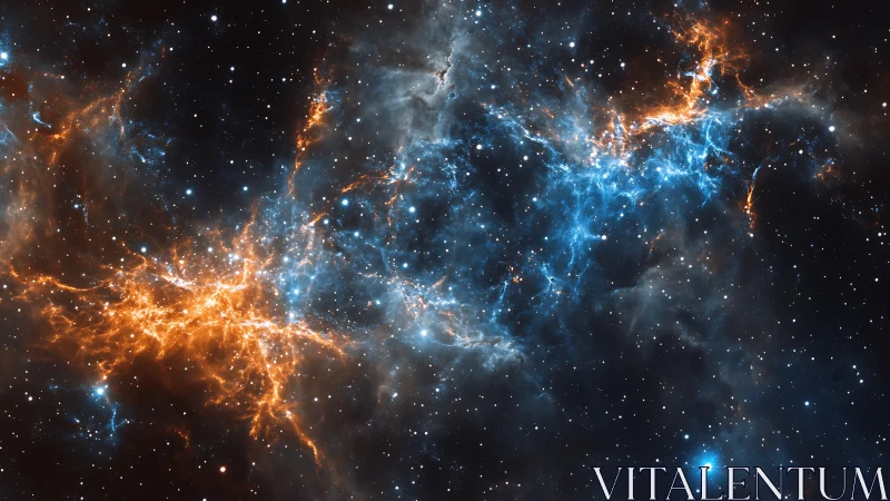 Interstellar nebula filaments form dense orange and blue networks