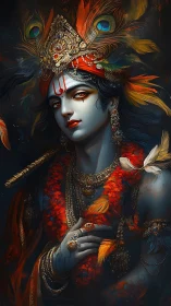 Divine blue-skinned figure with ornate crown and garlands.