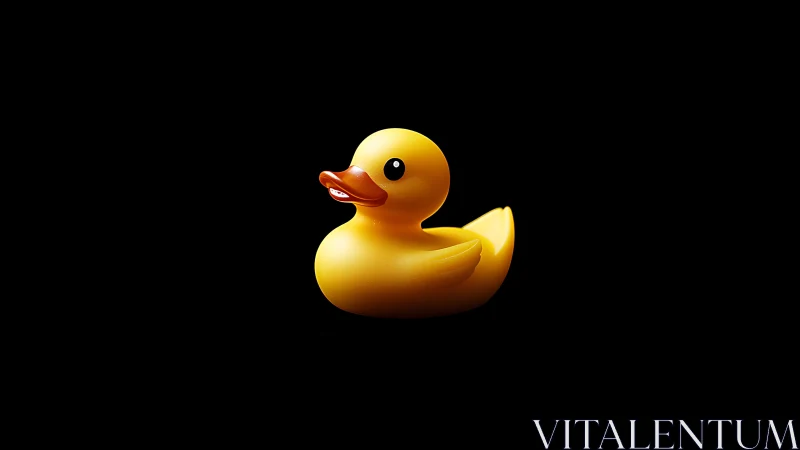 Yellow rubber duck sits isolated against deep black background