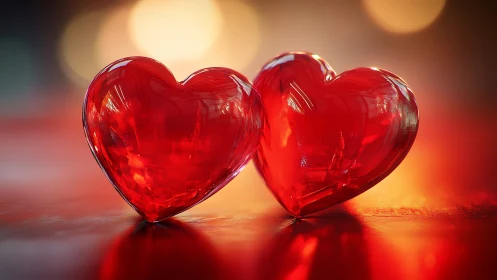 Twin Luminescent Hearts: Crystalline Volumetric Glass Forms in Warm Bokeh