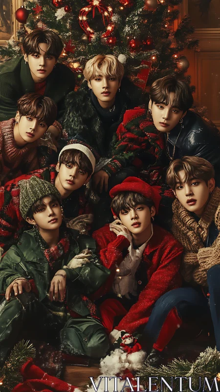 Holiday portrait of young men in coordinated winter wear.