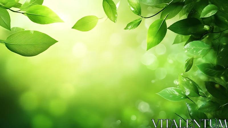 Sunlit leaves drift inward to frame a glowing spring hush