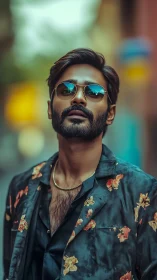 Urban portrait captures stylish man in floral satin jacket