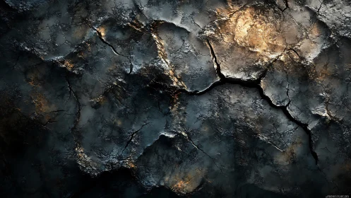 Shimmering cracked stone glows softly with hidden warmth