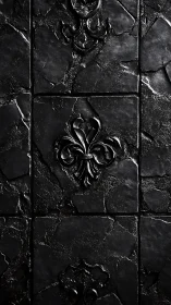 Gothic obsidian tiles etched with baroque fleur de lis forms.