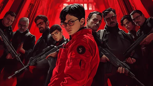 Bold young leader stands defiant before a tense red squad