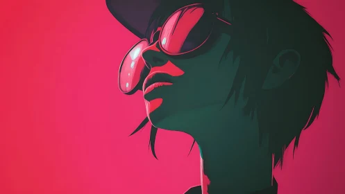Side profile portrait in neon pink light with glasses.