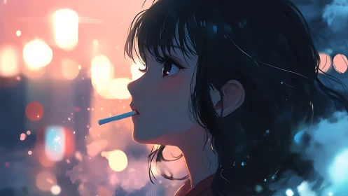 Side-lit anime profile studies bokeh, rim light and vapor effects