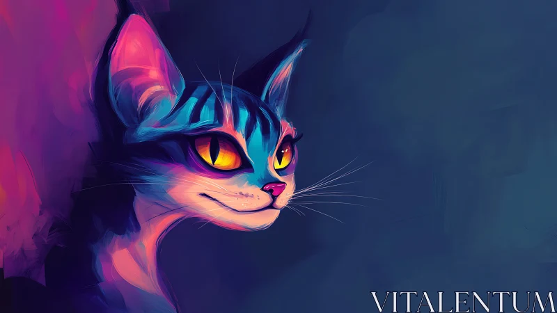 Neon-Illuminated Feline Portrait with Chromatic Color Separation and Soft-Brush Digital Rendering