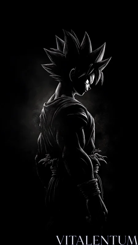 High contrast anime warrior silhouette in rim-lit profile pose