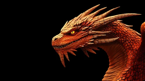 Smoldering crimson dragon portrait with razor spines poised.
