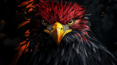 Fierce Red and Black Eagle Portrait in Dramatic Digital Art Style.