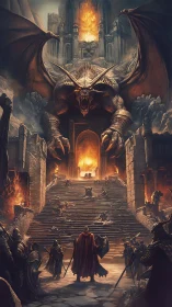 Crimson captain confronts dragon king upon the burning gate.