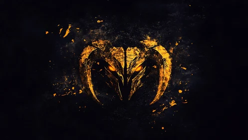 Glowing golden demon emblem emerging from deep shadows.