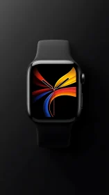 Midnight smartwatch halo with streaks of molten color time.