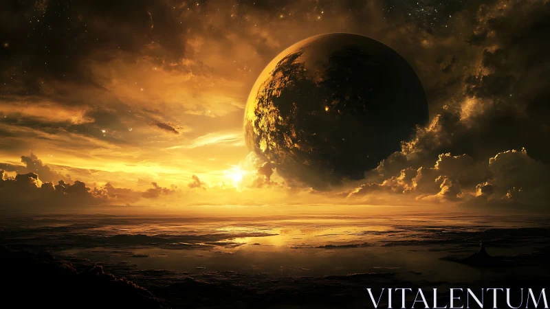 Twin horizons collide as a molten planet crowns the sea