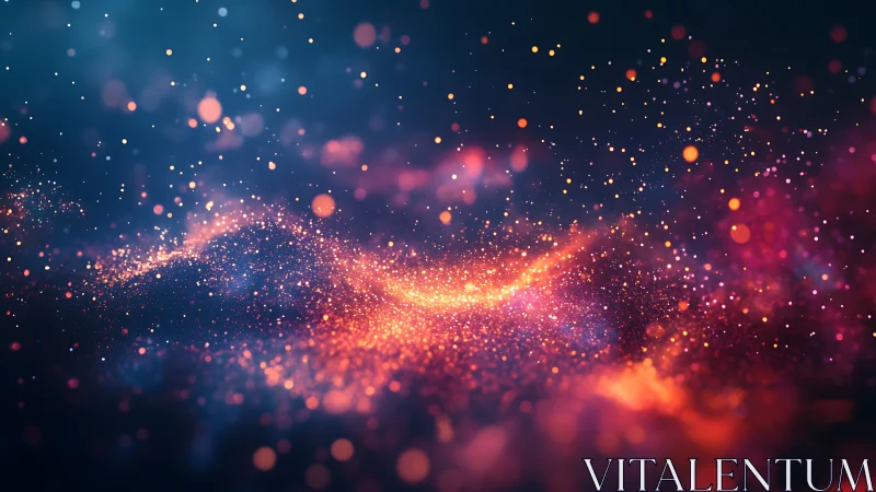 Glowing particle field forms flowing waves on dark background