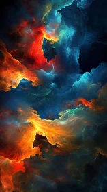 Cosmic firestorm swirling through deep nebular blues.