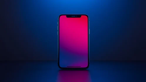 Modern smartphone with vibrant gradient display on blue background.