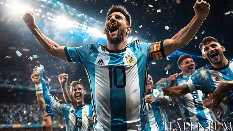 Joyful soccer captain celebrating a triumphant victory.