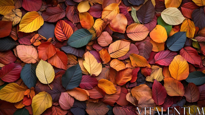 Autumn foliage macro study with saturated overlapping leaves.
