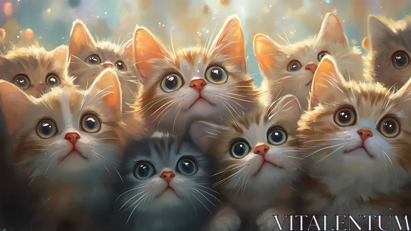 Luminous Kittens Clustered in Golden Sunlit Glow