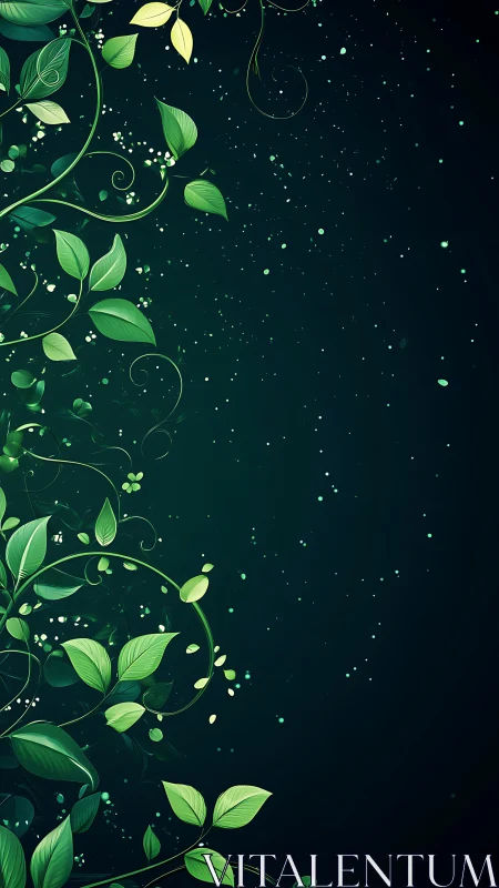 Gentle green vines curling across a dreamy night sky.