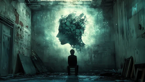Silent dreamer watches a crumbling luminous mind awaken