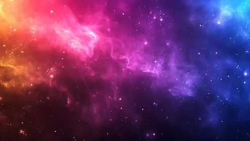 Multicolor nebula cloud with scattered stars in deep space.