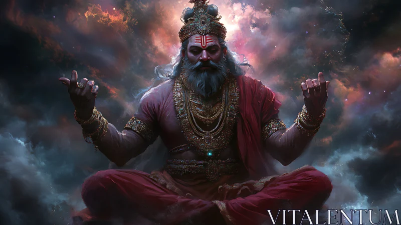 Digital painting of cosmic guru in jeweled ascetic regalia.