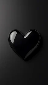 Black Heart with Glossy Finish Against Dark Background.