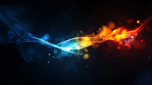 Dual energy streams colliding in luminous abstract space.