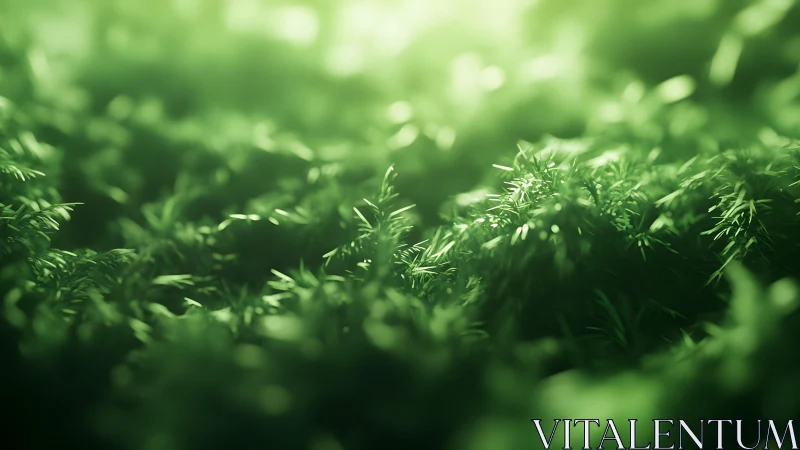 Lush Moss in Soft Focus, Sunlit Nature Close-Up Photography.