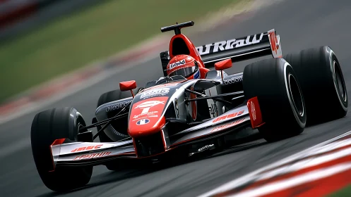 High-downforce Formula race car attacking fast circuit apex