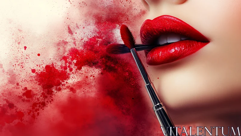 Velvet red lips kissed by clouds of floating color.