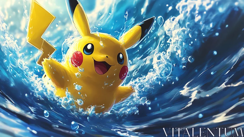 Electric creature rides dynamic ocean wave in vivid light