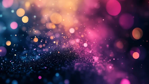 Defocused bokeh light field with magenta blue particle haze
