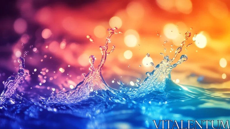 Neon water splash arcs across vibrant bokeh gradient. Period.