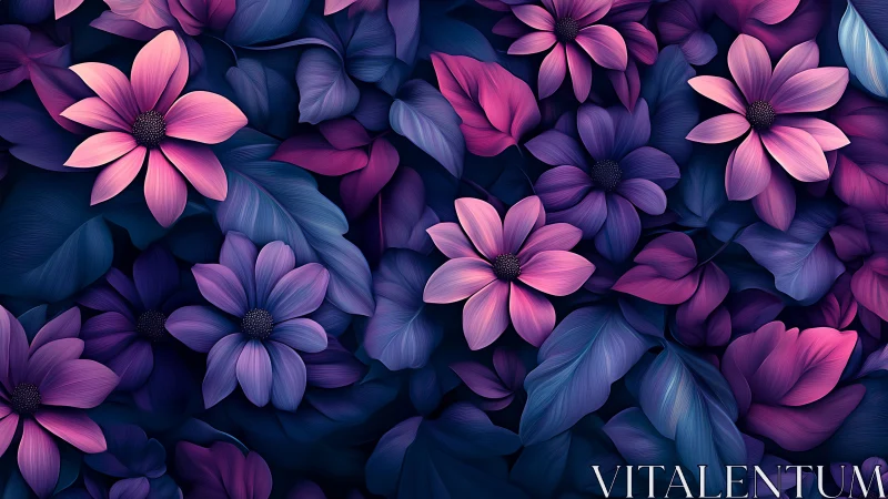 Vibrant Pink and Purple Cosmos Flowers with Blue Foliage.