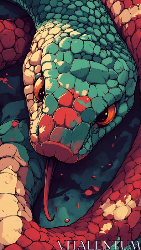 Coiled snake head rendered in bold stylized digital detail