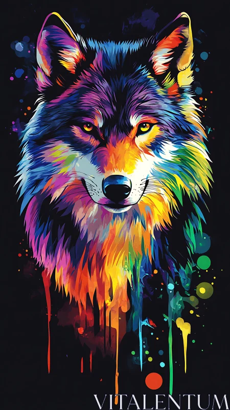 Chromatic wolf gaze invents a dripping nebula of color