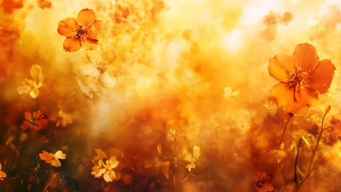 Golden Bokeh Wildflowers: Warm-Toned Floral Field with Soft Focus Depth.